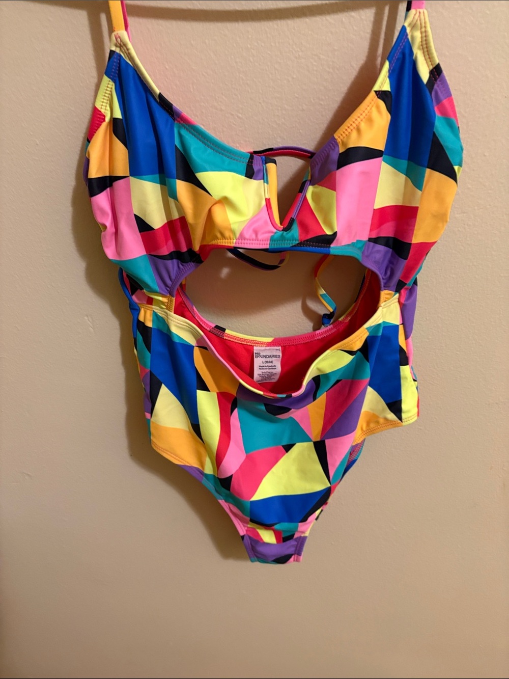 No Boundaries Bright Multicolor Geometric Swimwear Top
